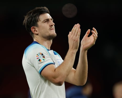 Harry Maguire applauds fans after a Euros 2024 qualifying match against Italy at Wembley in 2023.
