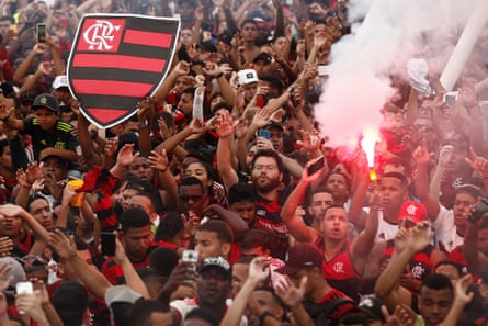 Flamengo fans see off the squad with a party called the “Aerofla” before their trip to Lima.