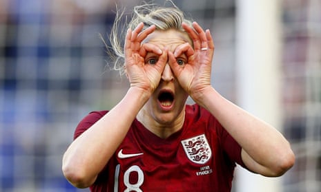 Ellen White of England celebrates scoring.