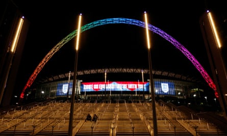 Wembley’s arch lit in rainbow colours