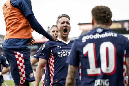 Luuk de Jong celebrates scoring for PSV Eindhoven successful May 2025