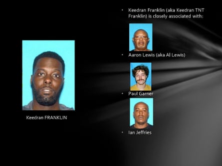 In this slide from a Memphis Police Department powerpoint titled Blue Suede Shoes, officials name close associates of protester and activist Keedran Franklin.
