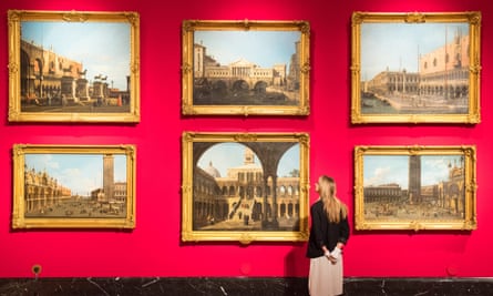 Six Canaletto Venice paintings on display at Buckingham Palace during the 2017 Canaletto and the Art of Venice exhibition at The Queen’s Gallery.