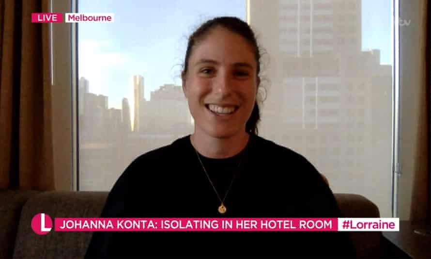 ‘This has definitely been a very different Australia trip so far, but the end is in sight for our quarantine period,’ Johanna Konta told ITV’s Lorraine programme from her Melbourne hotel room. 