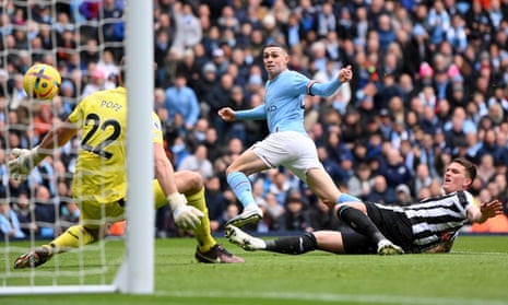 Phil Foden waltzes through the Toon defence to beat Nick Pope.