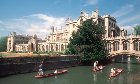 St John’s College, Cambridge, and the river Cam with punts
