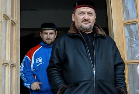 Ramzan Kadyrov and his father, Akhmad, then Chechen president, in January 2004. Akhmad was assassinated later that year