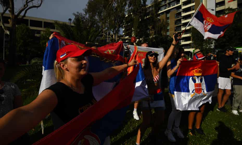Novak Djokovic supporters gather outside Melbourne’s Park hotel