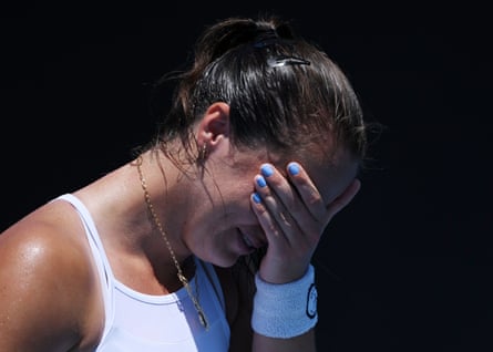 Burrage reacts after winning her first round match against Leolia Jeanjean.