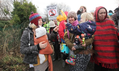 Young families at Barton Moss, Salford at an anti-fracking protest. 