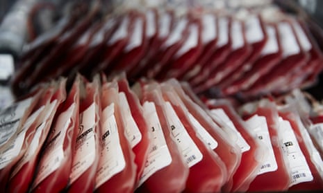 Packets of blood donations