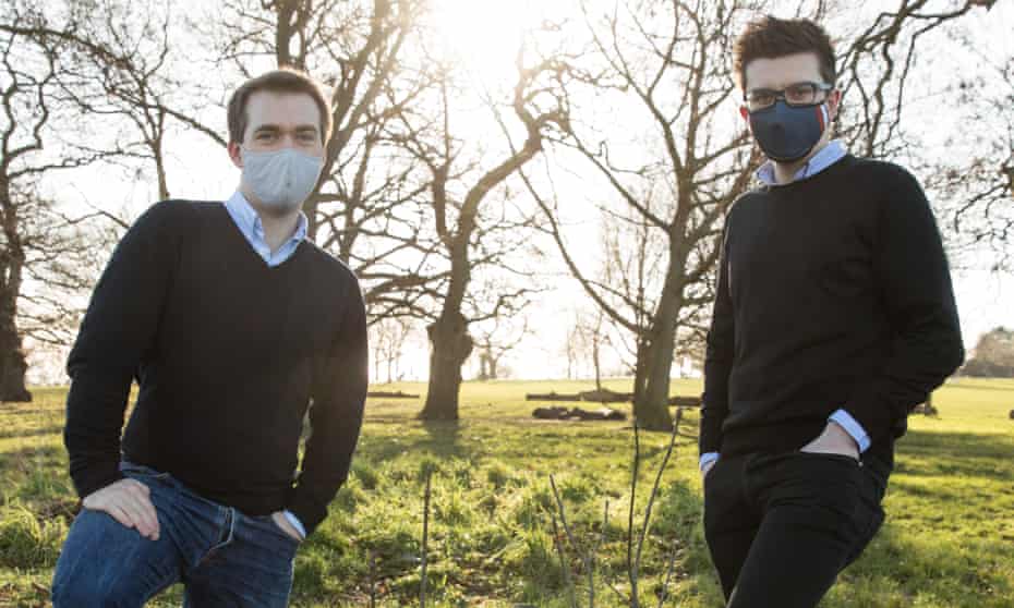 Sam Bowman and Stuart Ritchie wearing masks in park