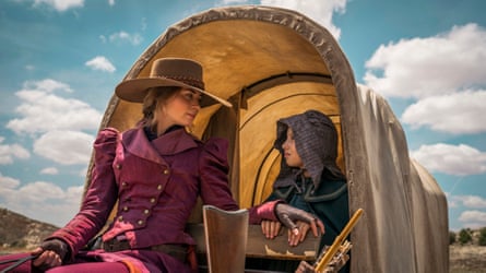 Emily Blunt as Cornelia Locke and Matilda Ziobrowski as Rachel in Hugo Blick's western.