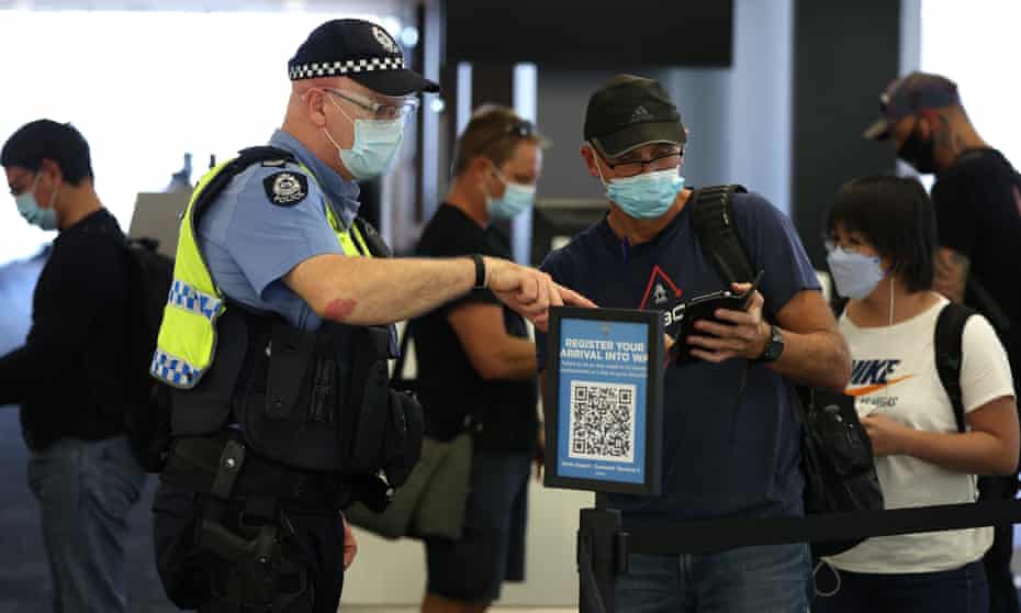 Arriving passengers at the Qantas domestic terminal in Perth, Australia.