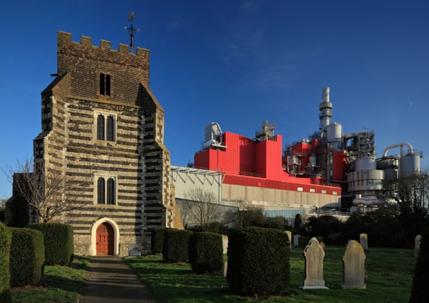 St Clement’s church in West Thurrock, with the Procter & Gamble factory behind it.