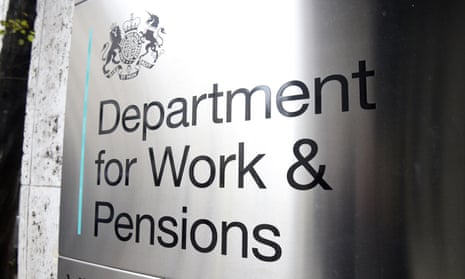 A Department for Work and Pensions sign in Westminster
