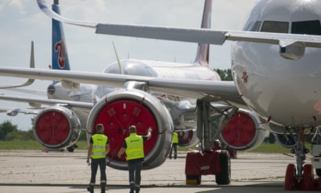 New Airbus planes at Erfurt-Weimar airport in Germany