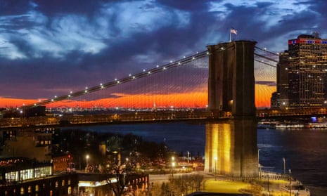 The skyline behind the Brooklyn Bridge in New York on 16 April. New York is preparing to scale up renewable energy production.