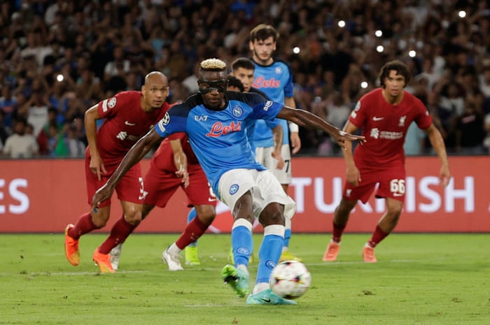 Napoli’s Victor Osimhen misses from the penalty spot.