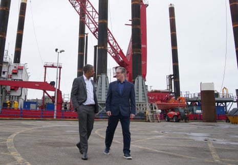 Keir Starmer (right) and new Welsh first minister Vaughan Gething during a visit to Holyhead in north Wales earlier today.