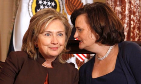 Cherie Blair talks with Secretary of State Hillary Rodham Clinton, at the State Department in Washington.