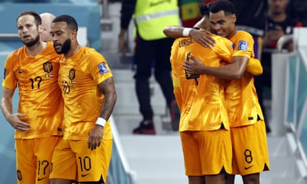 Netherlands players celebrate during their victory over Senegal