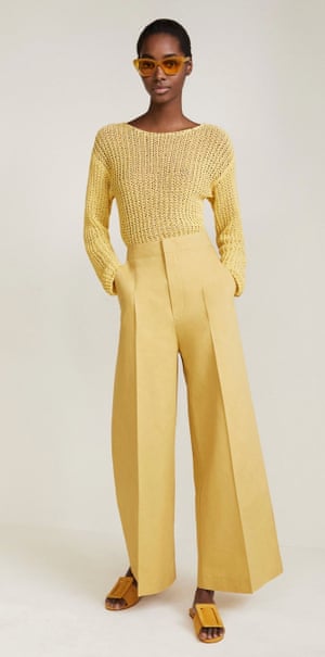 High-waisted palazzo pants, £69, mango.comOpen-knit sweater, £39.99, mango.com