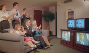 George and Barbara Bush and their family watch the Republican convention on TV from their hotel in 1988.