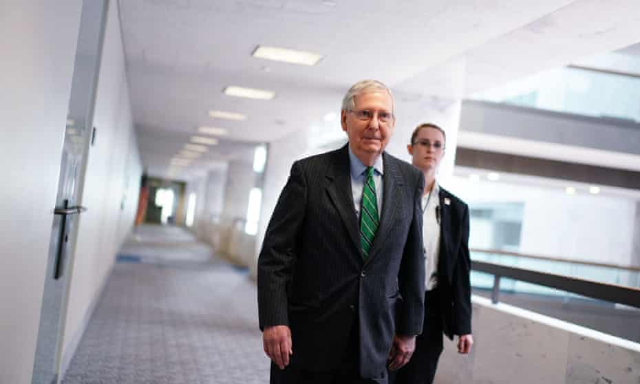 Mitch McConnell arrives for the Republican policy luncheon in Washington DC on 19 March 2020. 