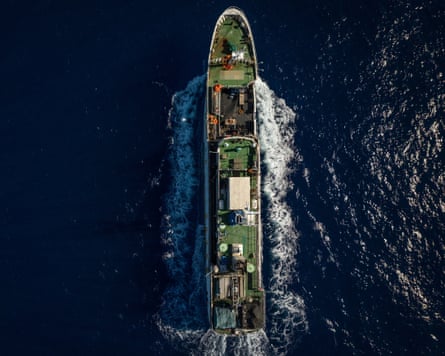 A longline tuna vessel photographed from above