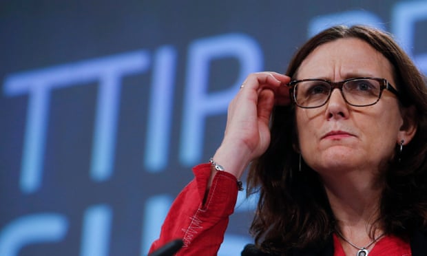 Cecilia Malmström, the European commissioner for trade, speaks about the EU proposal on sustainable development at the TTIP negotiations in Brussels.