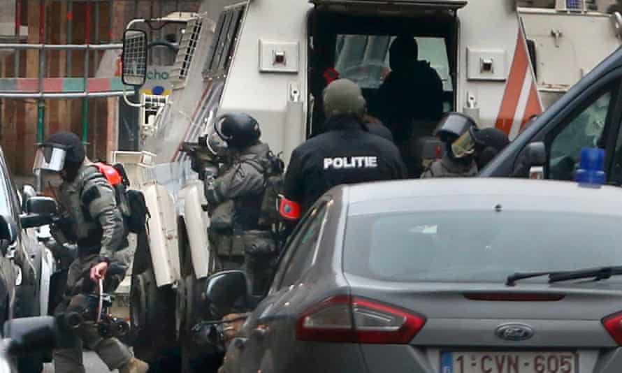 Police at the scene of a security operation in the Brussels district of Molenbeek.