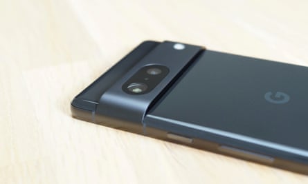 The back of the Pixel 7 showing its aluminium camera bar.