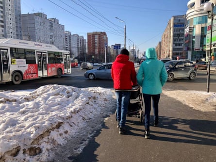 A couple taking a walk in Perm, Russia.