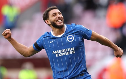 Jaouen Hadjam celebrates scoring Brighton's second goal against Sunderland.