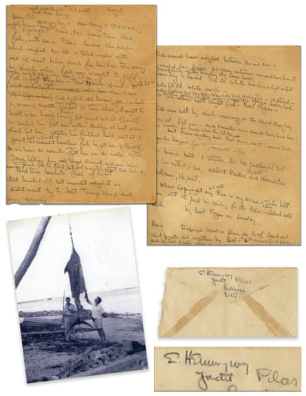 Hemingway’s two-page letter to the editor, with a photograph of the 1935 marlin.