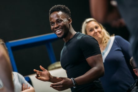 Kema Sikazwe (AKA Kema Kay), who was also in the film, rehearsing in I, Daniel Blake.