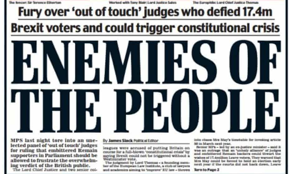 The Daily Mail front page from 4 November, after high court judges ruled that parliament must be consulted on Brexit