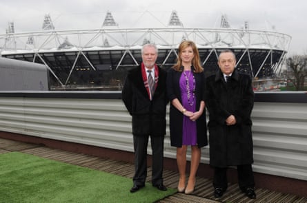West Ham’s co-chairmen David Gold and David Sullivan stand beside vice-chair Karren Brady after the move to Strartford was announced in 2011.