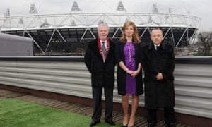 David Gold, Karren Brady and David Sullivan outside the unpopular London Stadium