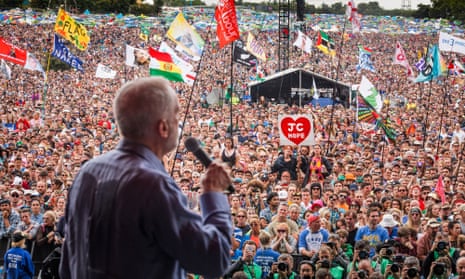 Jeremy Corbyn at Glastonbury festival in 2017 .