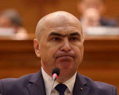 Ousted Romanian PM Ilie Bolojan delivers a speech before a vote of no confidence, in Bucharest, Romania.