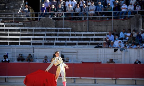 French matador Adrien Salenc gestures on the opening day of the Arles Feria.