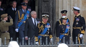 King Charles, Prince Andrew, Princess Anne and Prince William leave the abbey