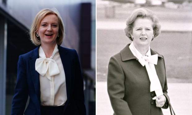Liz Truss and Margaret Thatcher in pussy-bow blouses