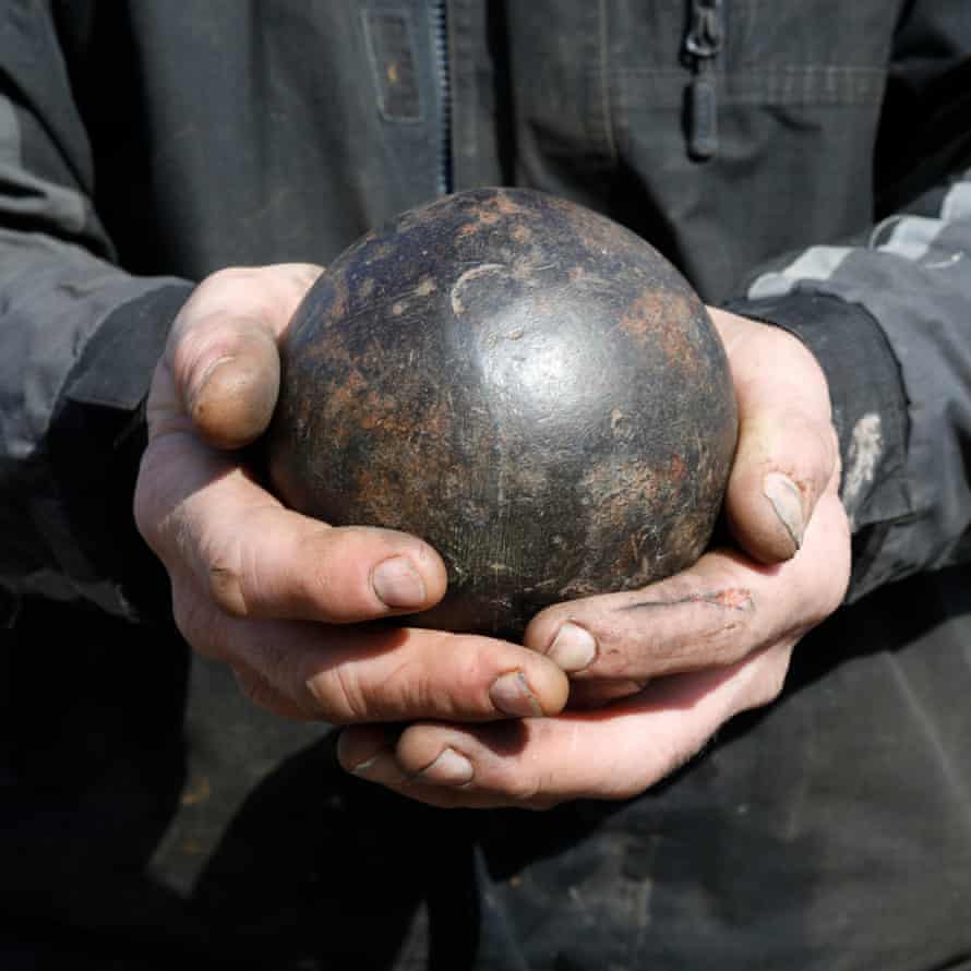 Paul Goody with the 16th-century cannonball he found in Ayrshire.