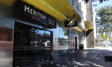 The entrance to the Meriton Hotel on Herschel Street