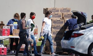 Lining up for food donations in Memphis, Tennessee, in April.