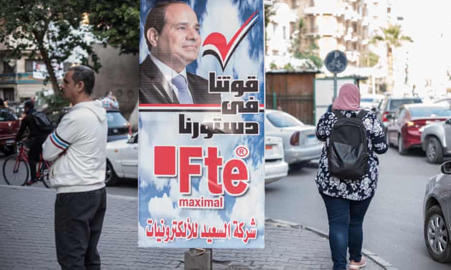 Billboards and panels are displayed in the streets of Cairo to encourage citizens to vote to extend Abdel Fatah al-Sisi’s presidency