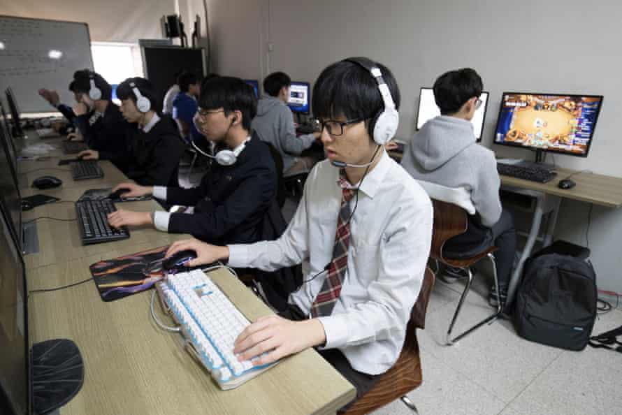 The Ahyeon Polytechnic School League of Legends squad in a practice session at the school in Seoul.